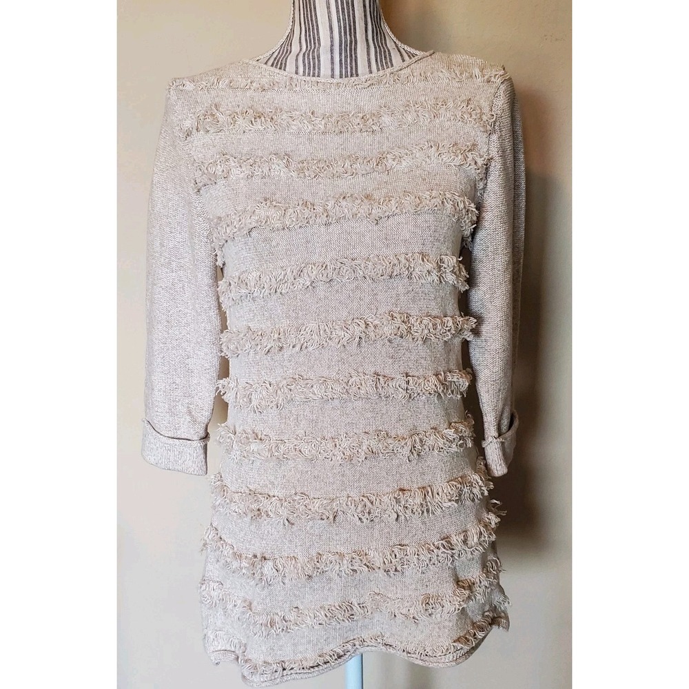 Nic + Zoe‎ 100% Cotton Fringe Cream Sweater Size Medium EUC
